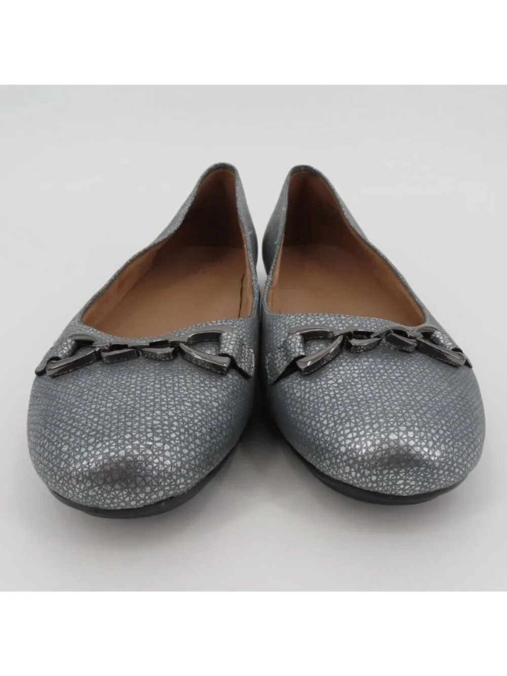 Naturalizer MAXWELL Women 9.5 W Gray Silver Buckle Round Toe Ballet Flat Shoes